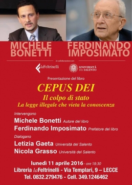 A Lecce per la presentazione del libero "Cepus Dei" al fianco del Presidente Imposimato